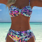 Elina | Abstrakcyjny nadruk bikini z cienkimi ramiączkami