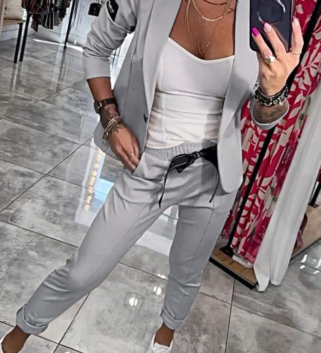 Moxie - Komplet damski dwuczęściowy top z kurtką i elastyczne spodnie