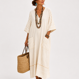 Kaftan Farah Beżowy w Paski