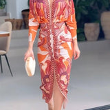 Eva | Sukienka Midi Dolman w Unikalny Wzór Sun Escape