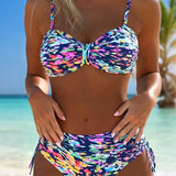 Elina | Abstrakcyjny nadruk bikini z cienkimi ramiączkami