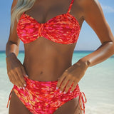 Elina | Abstrakcyjny nadruk bikini z cienkimi ramiączkami