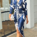 Eva | Sukienka Midi Dolman w Unikalny Wzór Sun Escape