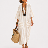 Kaftan Aisha Biały w Paski