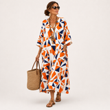 Kaftan Layla Pomarańczowy Geometryczny