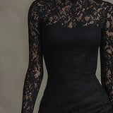 Teresa - Elegancka Sukienka Maxi Fishtail z Elastycznej Czarnej Koronki