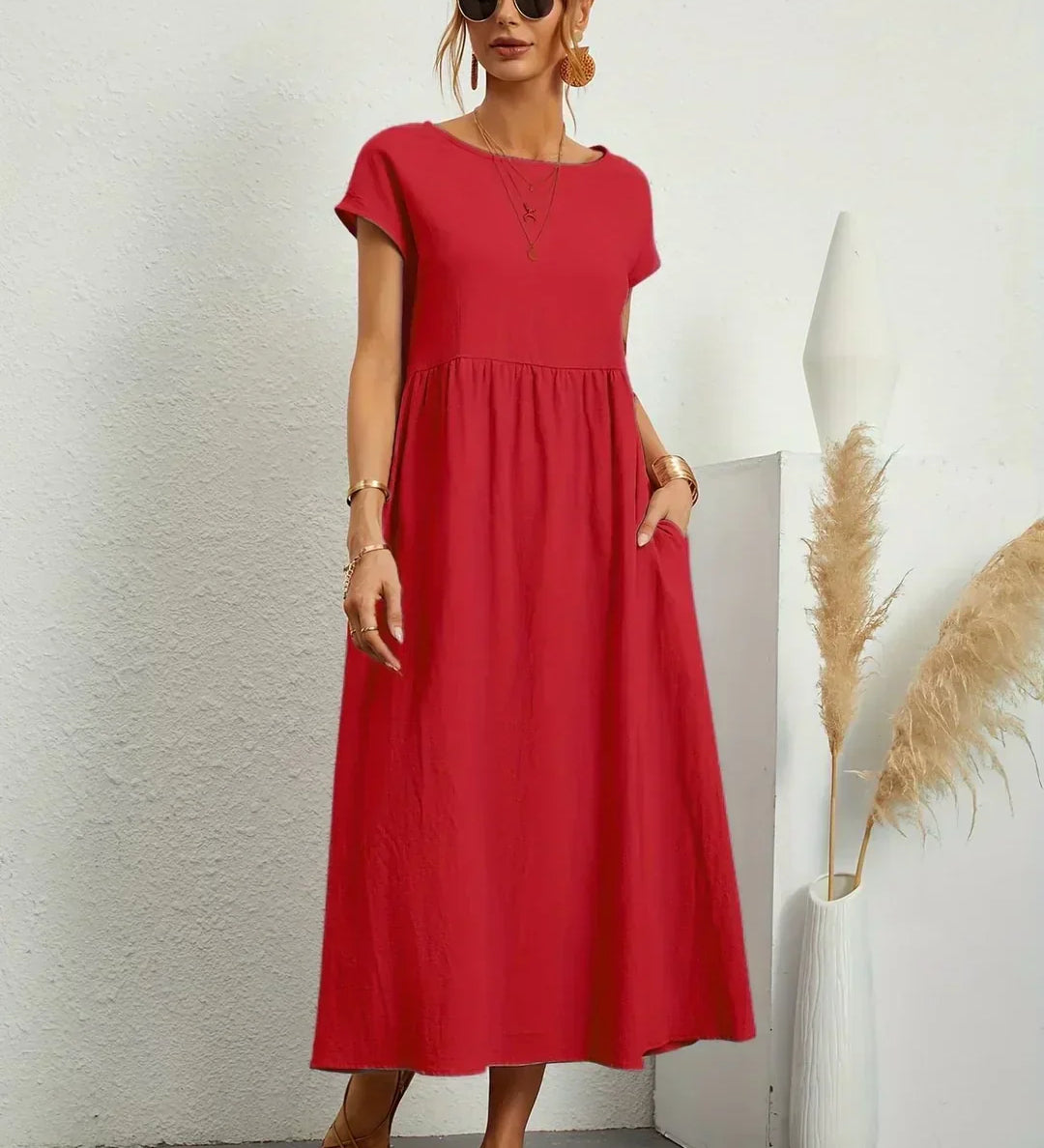 Gabrielle™ — Elegancka, midi sukienka o swobodnym kroju
