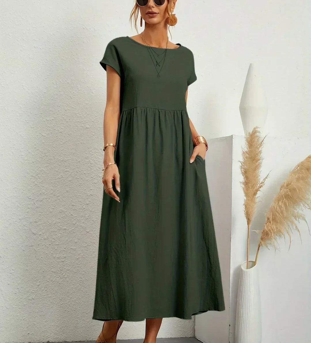 Gabrielle™ — Elegancka, midi sukienka o swobodnym kroju