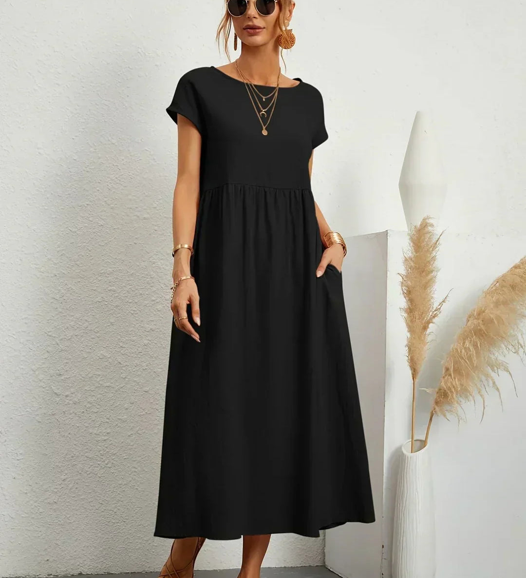 Gabrielle™ — Elegancka, midi sukienka o swobodnym kroju