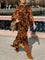 Ashley | Plażowa Glamour Brązowa długa sukienka w print