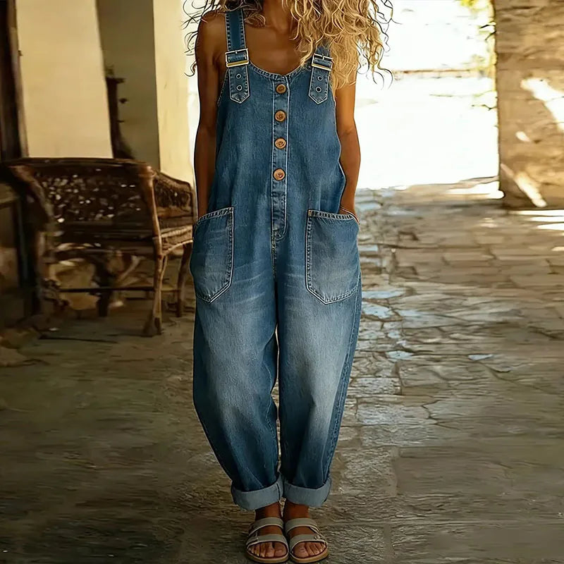 Carmen - Vintage kombinezon z miękkiego denimu z regulowanymi ramiączkami