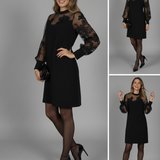 Caterina I Elegancka czarna sukienka z tiulowymi rękawami