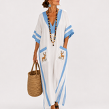 Kaftan Alba Biały w Niebieskie Paski