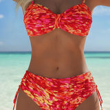 Elina | Abstrakcyjny nadruk bikini z cienkimi ramiączkami