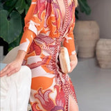 Eva | Sukienka Midi Dolman w Unikalny Wzór Sun Escape