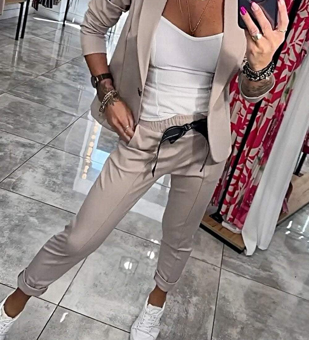 Moxie - Komplet damski dwuczęściowy top z kurtką i elastyczne spodnie
