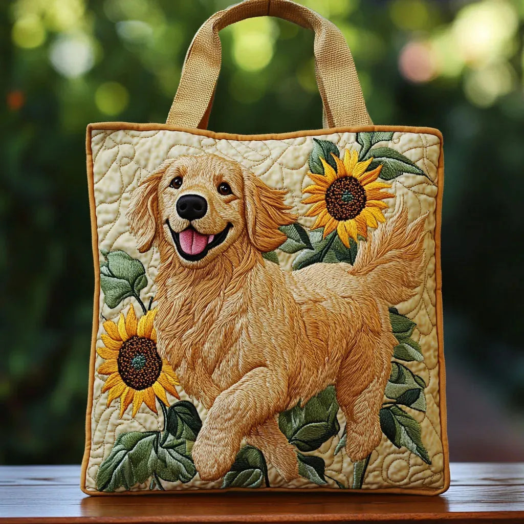 Franciszka – Pikowana torba Golden retriever i słoneczniki