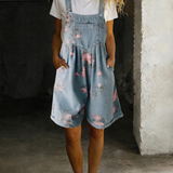 Adriana - Kombinezon w kwiaty z miękkiego denimu z bawełny i vintage'owym wykończeniem