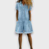 Sofía - Krótki vintage ogrodniczki z bawełny w stylu denim