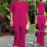 Beata – Elegancki nieregularny komplet top i spodnie